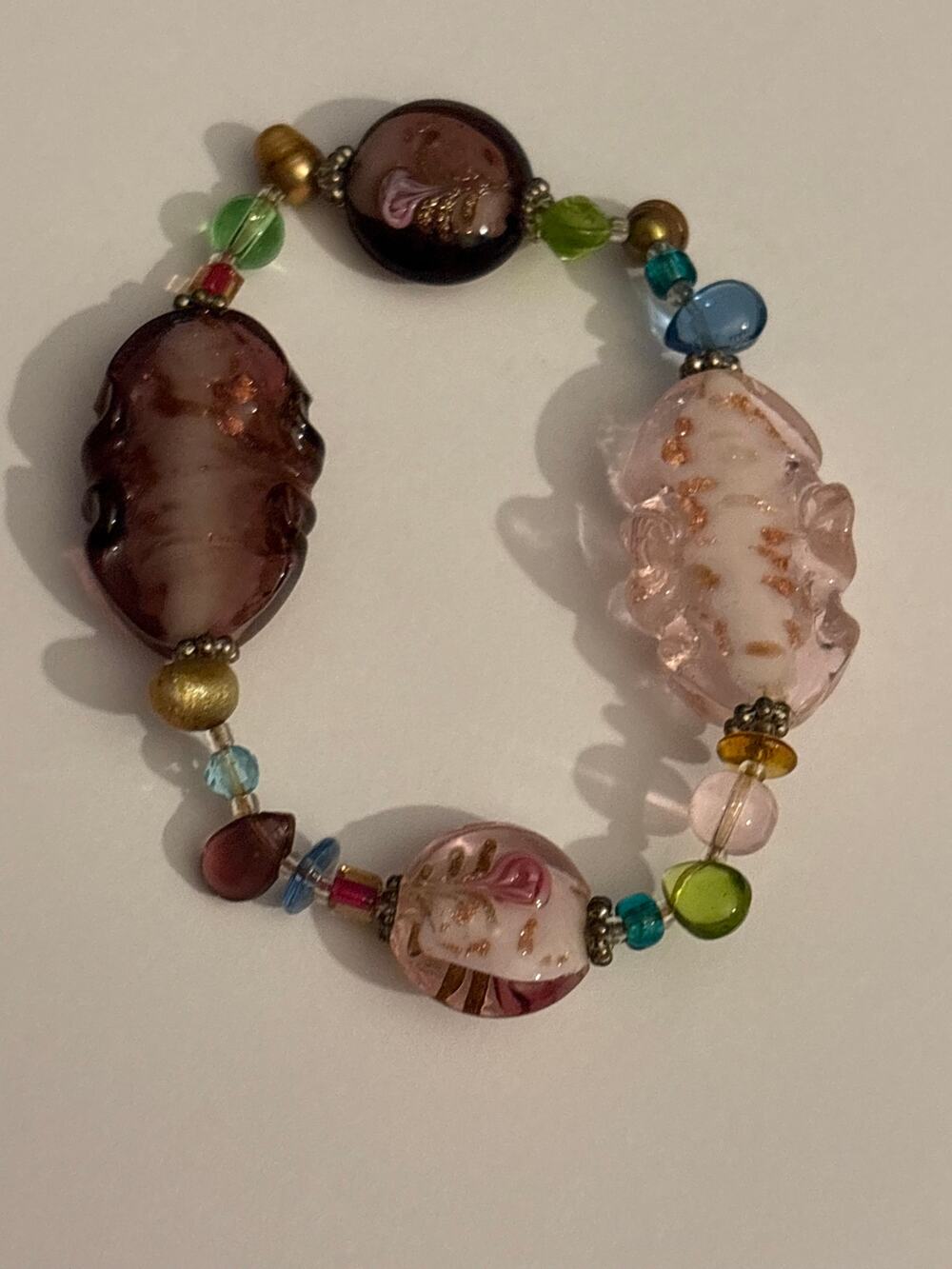 Vintage Lampwork Art Glass Sz 6.25 Stretch Bracelet